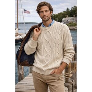 VINTAGE CHAPS Ralph Lauren  Xl Cream Sweater LARGE Cable Chunky Knit Fisherman